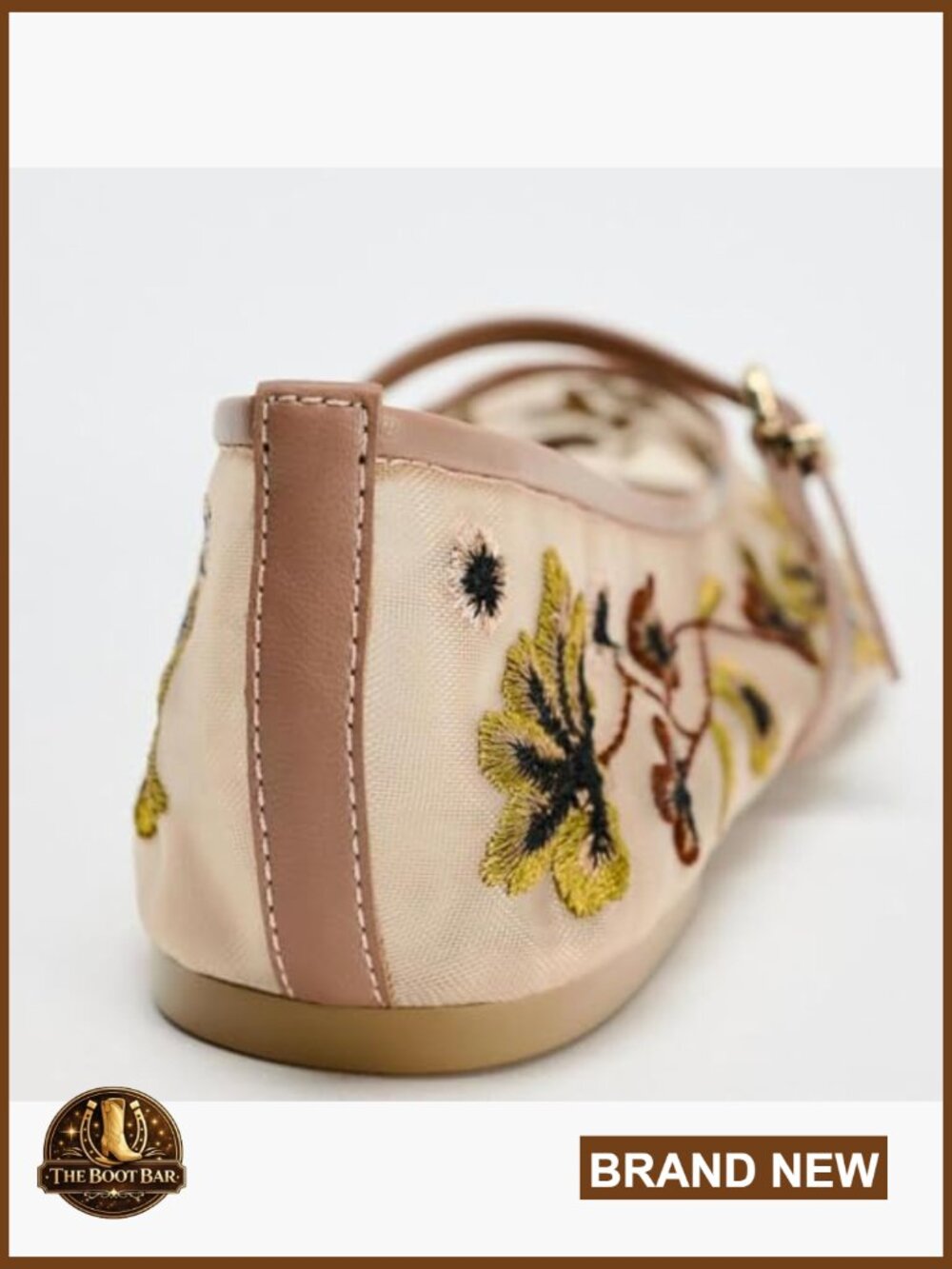 Women's Embroidered Floral Mesh Ballet Flats Round Toe Slip On Comfortable - Picture 6 of 7